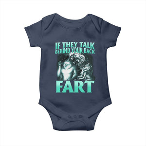 Funny Alpha Wolf Meme Baby Onesie If They Talk Behind Your Back Fart Humorous Cringe TS02 Navy Print Your Wear