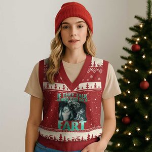 Funny Alpha Wolf Meme V-Neck Knit Sweater Vest If They Talk Behind Your Back Fart Humorous Cringe TS02 Red Beige Print Your Wear