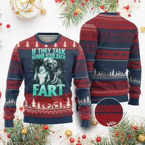 Funny Alpha Wolf Meme Ugly Christmas Sweater If They Talk Behind Your Back Fart Humorous Cringe TS02 Burgundy Print Your Wear