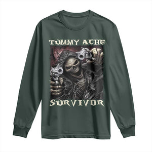 Skeleton Meme Long Sleeve Shirt Tummy Ache Survivor Funny Cool Edgy Hard Cringe TS02 Dark Forest Green Print Your Wear
