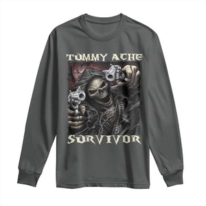 Skeleton Meme Long Sleeve Shirt Tummy Ache Survivor Funny Cool Edgy Hard Cringe TS02 Dark Heather Print Your Wear