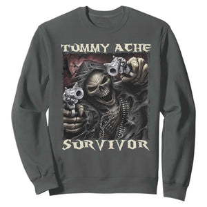 Skeleton Meme Sweatshirt Tummy Ache Survivor Funny Cool Edgy Hard Cringe TS02 Dark Heather Print Your Wear