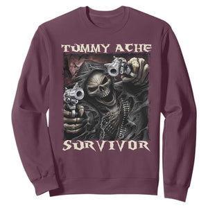 Skeleton Meme Sweatshirt Tummy Ache Survivor Funny Cool Edgy Hard Cringe TS02 Maroon Print Your Wear