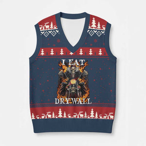 Funny Cringe Hard Skeleton Meme V-Neck Knit Sweater Vest I Eat Drywall TS02 Navy Red Print Your Wear