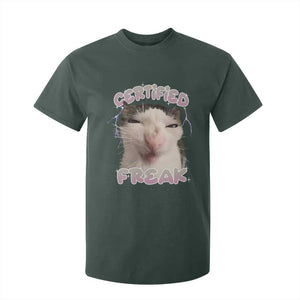 Funny Cat Meme T Shirt For Kid Certified Freak Eat Cement Cursed Cat TS02 Dark Forest Green Print Your Wear