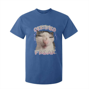 Funny Cat Meme T Shirt For Kid Certified Freak Eat Cement Cursed Cat TS02 Royal Blue Print Your Wear