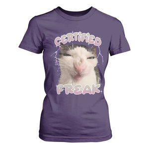Funny Cat Meme T Shirt For Women Certified Freak Eat Cement Cursed Cat TS02 Purple Print Your Wear