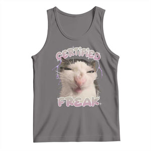Funny Cat Meme Tank Top Certified Freak Eat Cement Cursed Cat TS02 Deep Heather Print Your Wear