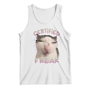 Funny Cat Meme Tank Top Certified Freak Eat Cement Cursed Cat TS02 White Print Your Wear