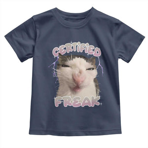 Funny Cat Meme Toddler T Shirt Certified Freak Eat Cement Cursed Cat TS02 Navy Print Your Wear