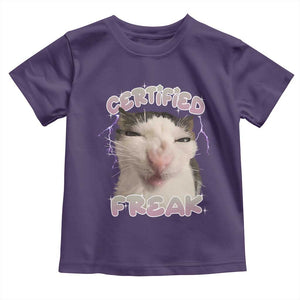 Funny Cat Meme Toddler T Shirt Certified Freak Eat Cement Cursed Cat TS02 Purple Print Your Wear