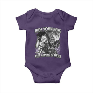 Funny Alpha Wolf Meme Baby Onesie Hide Your Wife The Alpha Is Here Humorous Cringe TS02 Purple Print Your Wear