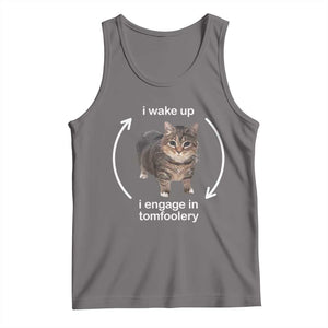 Funny Silly Cat Meme Tank Top I Wake Up I Engage In Tomfoolery TS02 Deep Heather Print Your Wear
