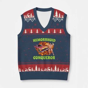 Hemorrhoid Conqueror V-Neck Knit Sweater Vest Funny Oddly Specific Dank Meme Absurd Muscle Car TS02 Navy Red Print Your Wear