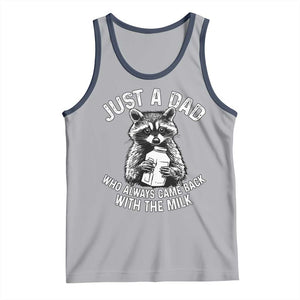 Funny Raccoon Dad Meme Tank Top Just A Dad Who Always Came Back With The Milk Father Birthday Father's Day TS02 Athletic Heather Navy Print Your Wear