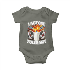 Funny Lactose Tolerant Baby Onesie Retro Pro-Dairy Ironic Cringe Meme TS02 Military Green Print Your Wear
