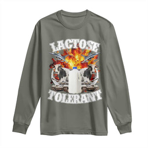 Funny Lactose Tolerant Long Sleeve Shirt Retro Pro-Dairy Ironic Cringe Meme TS02 Military Green Print Your Wear