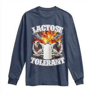 Funny Lactose Tolerant Long Sleeve Shirt Retro Pro-Dairy Ironic Cringe Meme TS02 Navy Print Your Wear