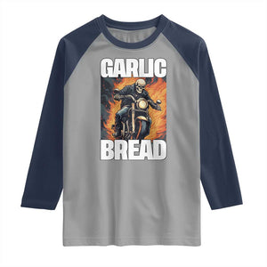 Skeleton Meme Raglan Shirt Garlic Bread Flaming Biker On Fire Funny Edgy Hard Cringe TS02 Sport Gray Navy Print Your Wear