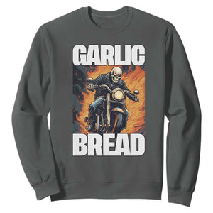 Skeleton Meme Sweatshirt Garlic Bread Flaming Biker On Fire Funny Edgy Hard Cringe TS02 Dark Heather Print Your Wear