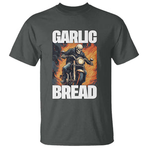 Skeleton Meme T Shirt Garlic Bread Flaming Biker On Fire Funny Edgy Hard Cringe TS02 Dark Heather Print Your Wear
