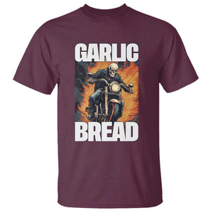 Skeleton Meme T Shirt Garlic Bread Flaming Biker On Fire Funny Edgy Hard Cringe TS02 Maroon Print Your Wear