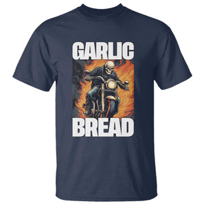 Skeleton Meme T Shirt Garlic Bread Flaming Biker On Fire Funny Edgy Hard Cringe TS02 Navy Print Your Wear