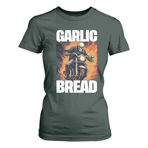 Skeleton Meme T Shirt For Women Garlic Bread Flaming Biker On Fire Funny Edgy Hard Cringe TS02 Dark Forest Green Print Your Wear