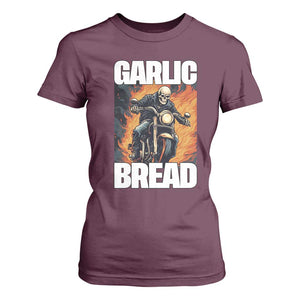 Skeleton Meme T Shirt For Women Garlic Bread Flaming Biker On Fire Funny Edgy Hard Cringe TS02 Maroon Print Your Wear