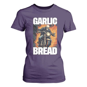 Skeleton Meme T Shirt For Women Garlic Bread Flaming Biker On Fire Funny Edgy Hard Cringe TS02 Purple Print Your Wear