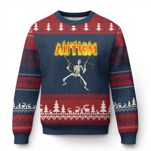 Autism Skeleton Ugly Christmas Sweater Funny Oddly Specific Dank Meme TS02 Navy Red Print Your Wear