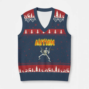 Autism Skeleton V-Neck Knit Sweater Vest Funny Oddly Specific Dank Meme TS02 Navy Red Print Your Wear