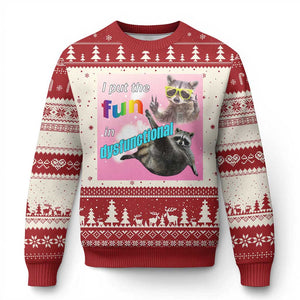 Funny Raccoon Meme Knit Sweatshirt I Put The Fun In Dysfunctional TS02 Red Print Your Wear