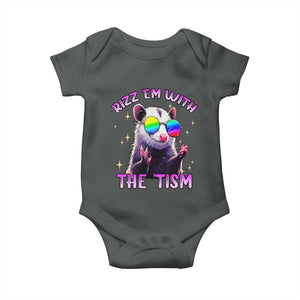 Funny Autism Opossum Baby Onesie Rizz Em With The Tism Meme Autistic TS02 Dark Heather Print Your Wear