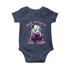 Funny Autism Opossum Baby Onesie Rizz Em With The Tism Meme Autistic TS02 Navy Print Your Wear