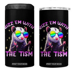 Funny Autism Opossum 4 in 1 Can Cooler Tumbler Rizz Em With The Tism Meme Autistic TS02 One Size: 16 oz Black Print Your Wear