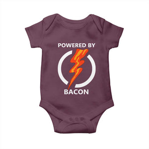Funny Bacon Lover Baby Onesie Powered By Bacon Cured Pork Master TS02 Maroon Print Your Wear