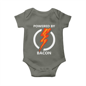 Funny Bacon Lover Baby Onesie Powered By Bacon Cured Pork Master TS02 Military Green Print Your Wear