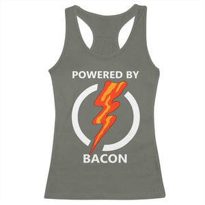 Funny Bacon Lover Racerback Tank Top Powered By Bacon Cured Pork Master TS02 Military Green Print Your Wear