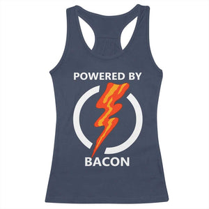 Funny Bacon Lover Racerback Tank Top Powered By Bacon Cured Pork Master TS02 Navy Print Your Wear