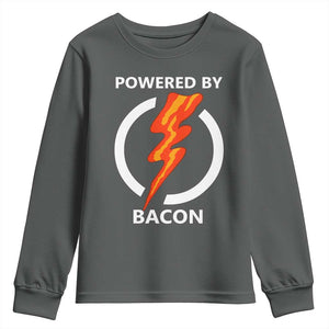 Funny Bacon Lover Youth Sweatshirt Powered By Bacon Cured Pork Master TS02 Dark Heather Print Your Wear