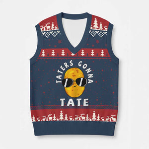 Funny Tater Tot V-Neck Knit Sweater Vest Taters Gonna Tate Tots Meme Potato Made Foodie Lover TS02 Navy Red Print Your Wear