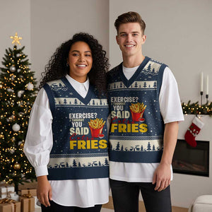Funny French Fries V-Neck Knit Sweater Vest I Thought You Said Extra Fries Fast Food Fry Lover TS02 Navy Beige Print Your Wear
