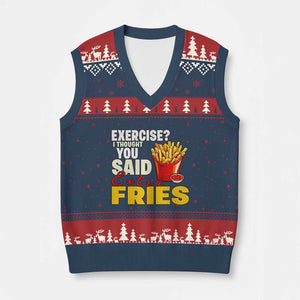 Funny French Fries V-Neck Knit Sweater Vest I Thought You Said Extra Fries Fast Food Fry Lover TS02 Navy Red Print Your Wear