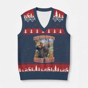 Trump Deer Hunting V-Neck Knit Sweater Vest Make Deer Hunting Great Again Trump TS02 Navy Red Print Your Wear