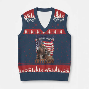 Trump Deer Hunting V-Neck Knit Sweater Vest Retro Hunter Beer Drinking American Flag TS02 Navy Red Print Your Wear