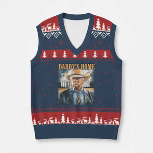 Trump Cowboy V-Neck Knit Sweater Vest Western Daddy's Home Take America Back Retro Throwback TS02 Navy Red Print Your Wear