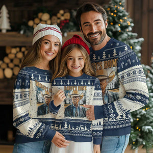 Trump Cowboy Knit Sweatshirt Western Daddy's Home Take America Back Retro Throwback TS02 Navy Print Your Wear