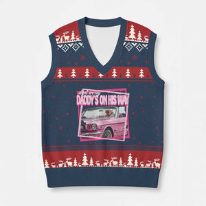 Trump Won 2024 V-Neck Knit Sweater Vest Dont Worry Daddy's On His Way Funny Pink TS02 Navy Red Print Your Wear