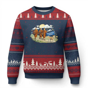 Walk for Peace Monks with Aloka the Dog Ugly Christmas Sweater Spiritual Pilgrimage Buddhist Inspired TS02 Navy Red Print Your Wear